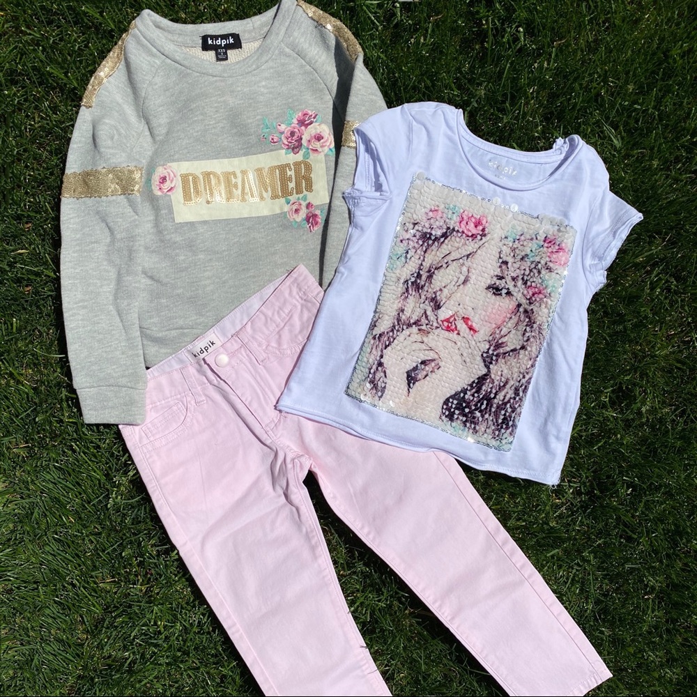 kidpik sequin shirt, sweatshirt & pants